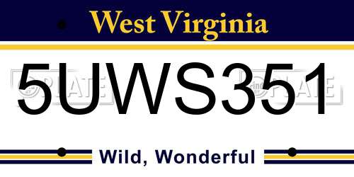 5UWS351 West Virginia License Plate