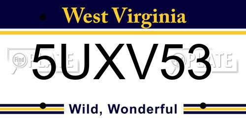 5UXV53 West Virginia License Plate