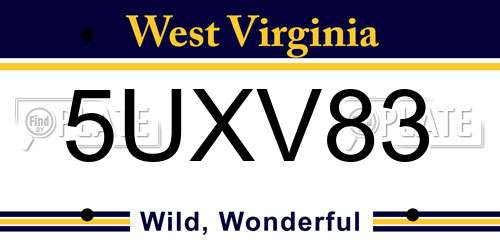 5UXV83 West Virginia License Plate