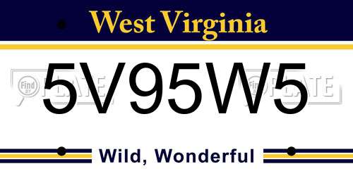 5V95W5 West Virginia License Plate