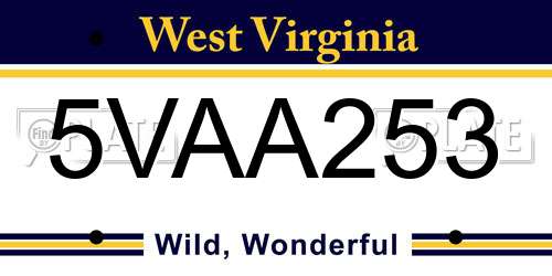 5VAA253 West Virginia License Plate