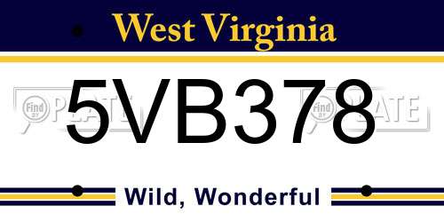 5VB378 West Virginia License Plate