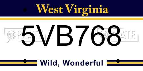 5VB768 West Virginia License Plate