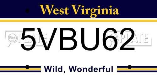 5VBU62 West Virginia License Plate