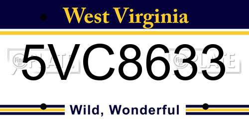 5VC8633 West Virginia License Plate