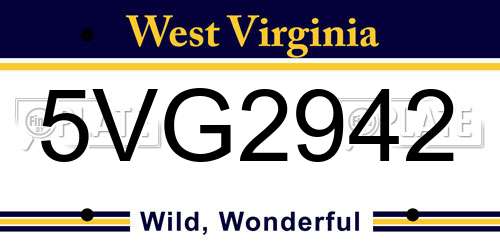5VG2942 West Virginia License Plate