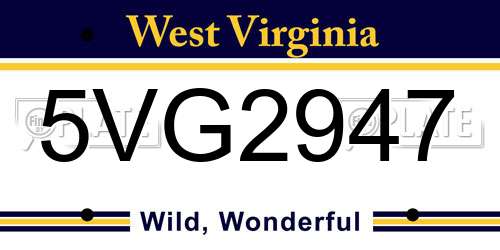 5VG2947 West Virginia License Plate