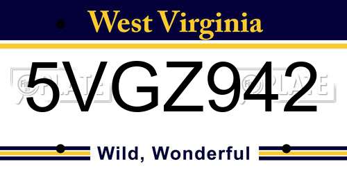 5VGZ942 West Virginia License Plate