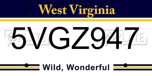 5VGZ947 West Virginia License Plate