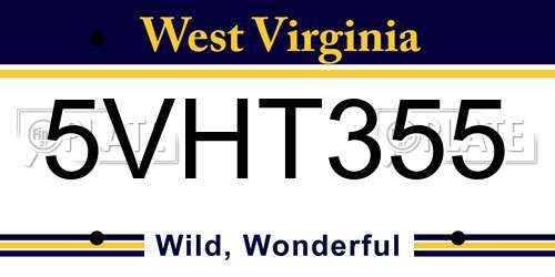 5VHT355 West Virginia License Plate