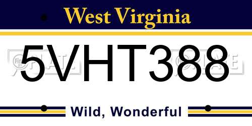 5VHT388 West Virginia License Plate