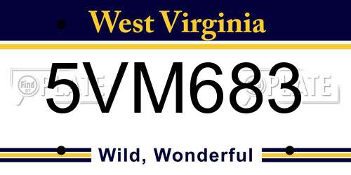 5VM683 West Virginia License Plate