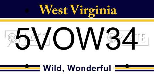 5VOW34 West Virginia License Plate