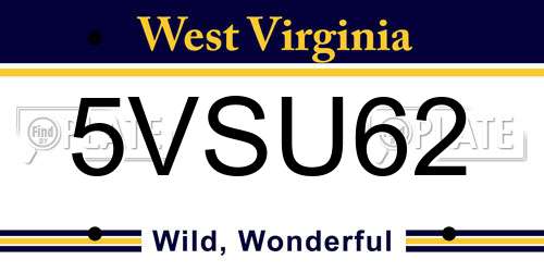 5VSU62 West Virginia License Plate