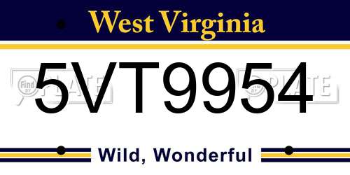 5VT9954 West Virginia License Plate