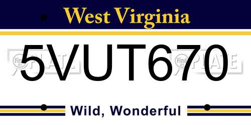 5VUT670 West Virginia License Plate