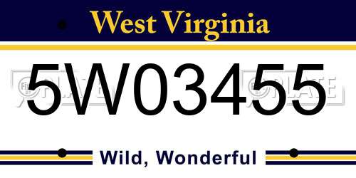 5W03455 West Virginia License Plate