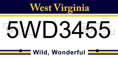 5WD3455 West Virginia License Plate