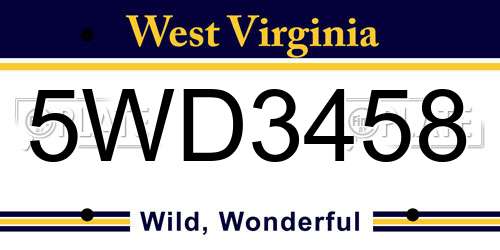 5WD3458 West Virginia License Plate