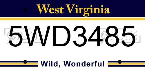 5WD3485 West Virginia License Plate