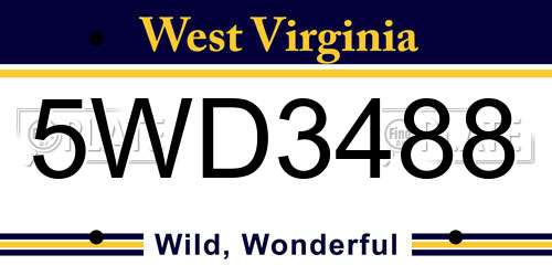 5WD3488 West Virginia License Plate