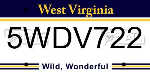 5WDV722 West Virginia License Plate
