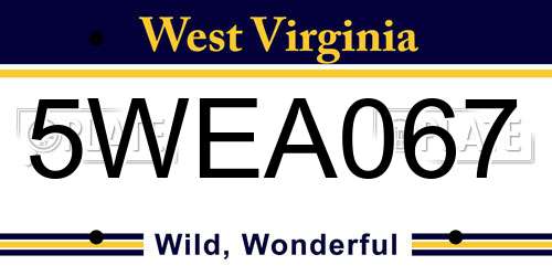 5WEA067 West Virginia License Plate
