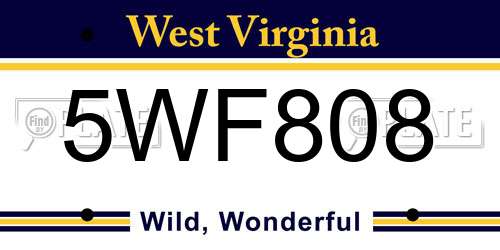 5WF808 West Virginia License Plate