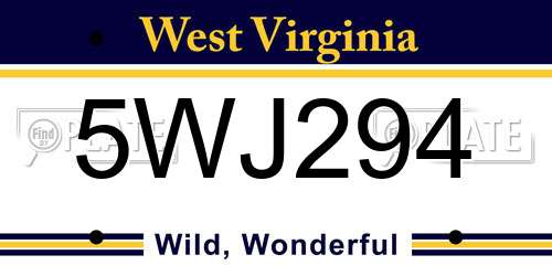 5WJ294 West Virginia License Plate