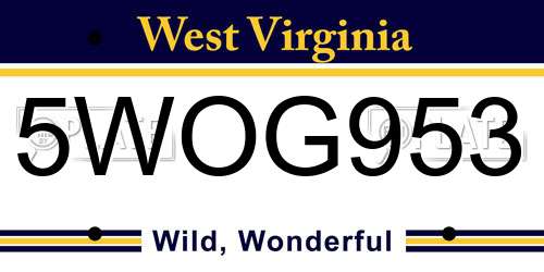 5WOG953 West Virginia License Plate