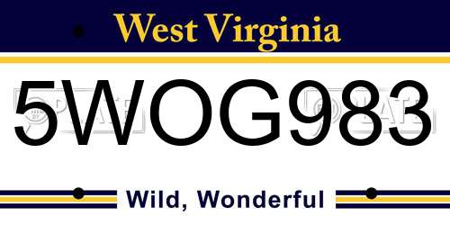 5WOG983 West Virginia License Plate