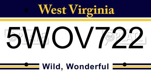 5WOV722 West Virginia License Plate