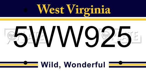 5WW925 West Virginia License Plate