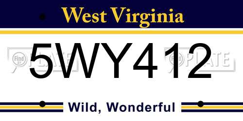 5WY412 West Virginia License Plate