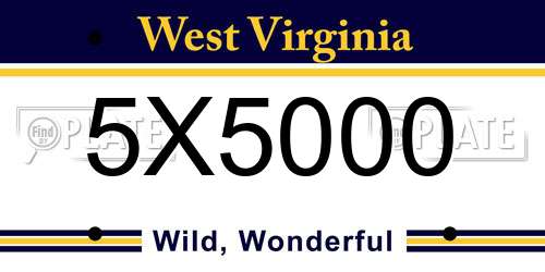 5X5000 West Virginia License Plate