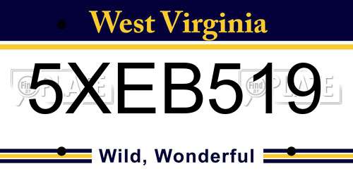 5XEB519 West Virginia License Plate