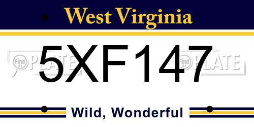 5XF147 West Virginia License Plate