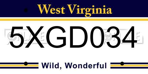 5XGD034 West Virginia License Plate