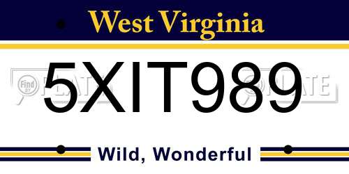 5XIT989 West Virginia License Plate