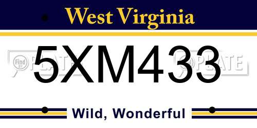 5XM433 West Virginia License Plate