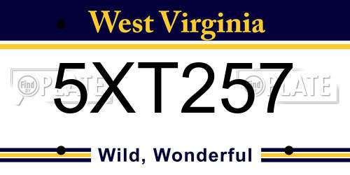 5XT257 West Virginia License Plate