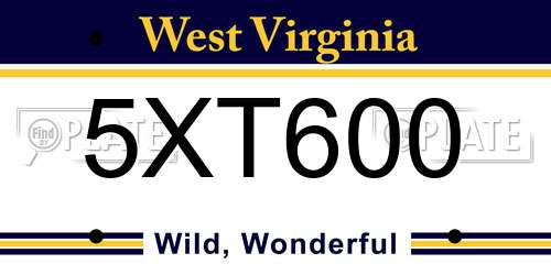 5XT600 West Virginia License Plate