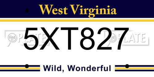 5XT827 West Virginia License Plate