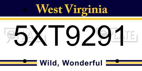 5XT9291 West Virginia License Plate