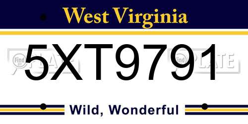 5XT9791 West Virginia License Plate