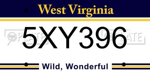 5XY396 West Virginia License Plate