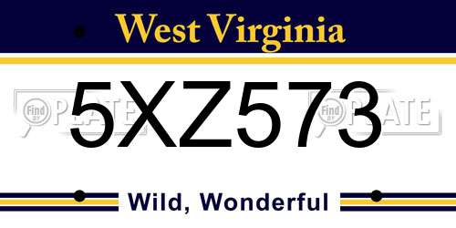5XZ573 West Virginia License Plate