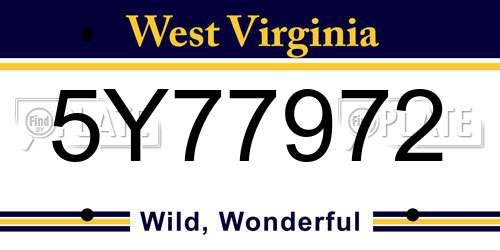 5Y77972 West Virginia License Plate