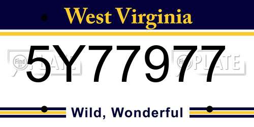 5Y77977 West Virginia License Plate