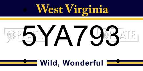 5YA793 West Virginia License Plate